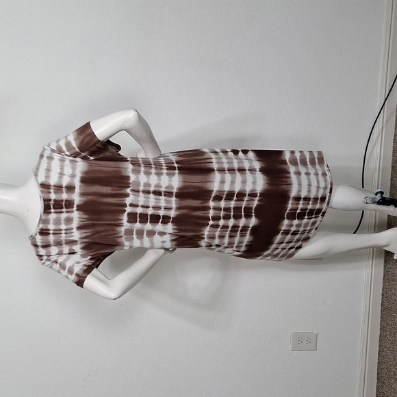 Relaxx Brown White Short Sleeve Bohemian Boho Hippie Tie Dye Midi Dress Size 2X - Picture 5 of 13